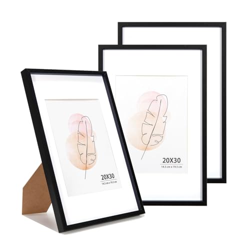 KAIWIN Bilderrahmen 20x30 cm Schwarz Holz Fotorahmen 3er Set MDF mit Acrylglas zum aufhängen und aufstellen Benutzt für Wohnzimmer, Schlafzimmer, Arbeitszimmer, für Fotos, Kunstwerke und Poster von KAIWIN
