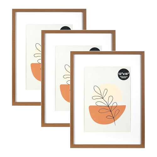 KAIWIN Bilderrahmen 30x40cm Braun 3er Set mit Passepartout 21x30 cm (A4) | Bilderrahmen 30x40, Holz rahmen mit Acrylglas zum Aufhängen | Für Fotos, Poster, Puzzles, Posterrahmen von KAIWIN