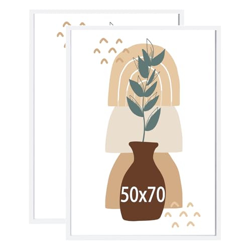 KAIWIN Bilderrahmen 50x70 Weiß Holz Fotorahmen 2er Set Holzrrahmen Puzzlerahmen mit Acrylglas zum aufhängen und aufstellen Benutzt für Wohnzimmer, Schlafzimmer, Arbeitszimmer von KAIWIN