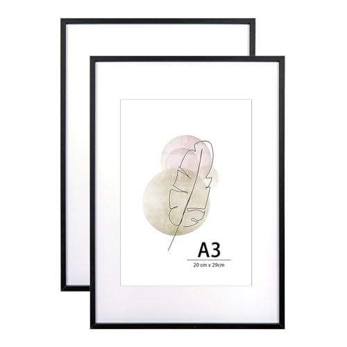 KAIWIN Bilderrahmen A3 Schwarz Holz Fotorahmen 2er Set Holzrrahmen mit Passepartout zum aufhängen Benutzt für Wohnzimmer, Schlafzimmer, Arbeitszimmer, für Fotos, Kunstwerke und Poster von KAIWIN