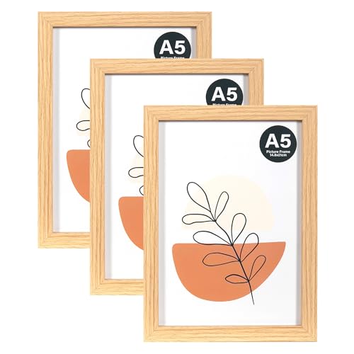 KAIWIN Bilderrahmen A5 Eiche 3er Set, 21x14,8 cm rahmen mit Acrylglas zum Aufhängen und Aufstellen, Bilderrahmen A5 Holz für Fotos, Bilder KAIWIN Bilderrahmen A5 Eiche 3er Set, 21x14,8 cm rahmen mit Acrylglas zum Aufhängen und Aufstellen, Bilderrahmen A5 Holz für Fotos, Bilder von KAIWIN