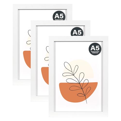 KAIWIN Bilderrahmen A5 Weiß 3er Set, 21X14.8cm rahmen mit Acrylglas zum aufhängen und aufstellen, Bilderrahmen A5 Holz für Fotos, Bilder von KAIWIN