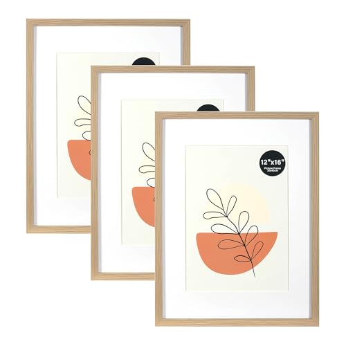 KAIWIN Bilderrahmen 30x40cm Grau 3er Set mit Passepartout 21x30 cm (A4) | Bilderrahmen 30x40, Holz rahmen mit Acrylglas zum Aufhängen | Posterrahmen, Natur Amerikanische Weiß-Eiche von KAIWIN
