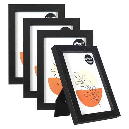 KAIWIN Bilderrahmen Schwarz 10x15cm 4er Set, Holz Fotorahmen mit Acrylglas zum aufhängen und aufstellen, MDF-Holzrahmen für Fotos, Bilder von KAIWIN