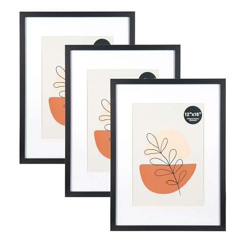 KAIWIN Bilderrahmen 30x40cm Schwarz 3er Set-mit Passepartout 21x30 cm (A4), Bilderrahmen 30x40, Holz rahmen mit Acrylglas zum aufhängen, Für Fotos, Poster, Puzzles| Posterrahmen von KAIWIN