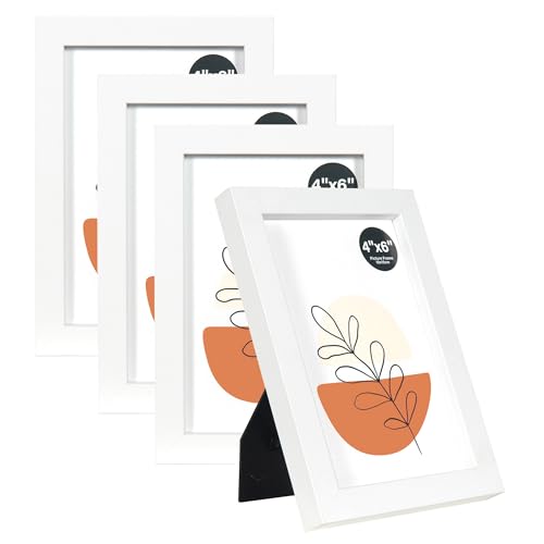 KAIWIN Bilderrahmen Weiß 10x15cm 4er Set, Holz Fotorahmen mit Acrylglas zum aufhängen und aufstellen, MDF-Holzrahmen für Fotos, Bilder KAIWIN Bilderrahmen Weiß 10x15cm 4er Set, Holz Fotorahmen mit Acrylglas zum aufhängen und aufstellen, MDF-Holzrahmen für Fotos, Bilder von KAIWIN