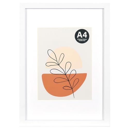 KAIWIN Bilderrahmen Weiß A4(21x30cm)-mit Passepartout 15x20cm, Holz Fotorahmen mit Acrylglas zum aufhängen und aufstellen, Für Fotos, Poster, Puzzles| Posterrahmen | a4 bilderrahmen von KAIWIN