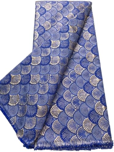 KAJURUI Afrikanischer Spitzenstoff, 4,5 m, einfarbig, Heißprägung, Skalenmuster, Spitze für Hochzeit, Party, Nähprojekte (blau) von KAJURUI