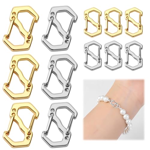 12 Stück 3 Größen Doppelöffnung Halskette Armband Kürzer, Karabinerverschluss und Verschlüsse, Gold- und Silber-Clip-Verbinder für Schmuckherstellung, Armbänder, Verbindungsclips (klein und groß) von KAKUPPA
