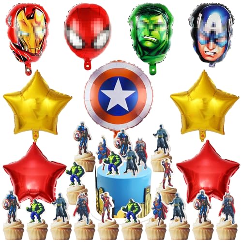 33 Stück Geburtstagsdeko für Jungen Mädchen, Geburtstag Helium Folienballons, mit Cupcake Toppers, Kinder Folienballon, Kinder Geburtstag Luftballons Dekoration, Geburtstag Party Deko von KALAGYA