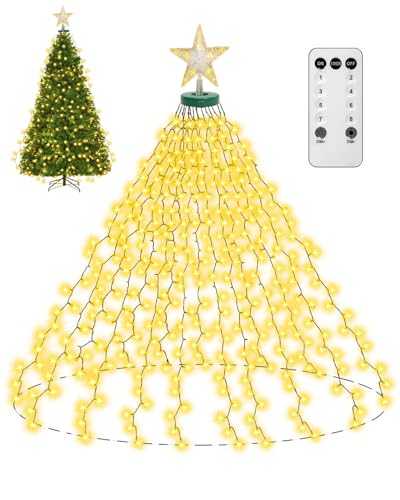 KALAHOL Lichterkette Weihnachtsbaum, 400 LED, 2 m x 16 Stränge, Weihnachtsbaum Lichterkette, IP44 wasserdicht, 8 Modi, Christbaumbeleuchtung Drinnen Außen Licht Leiste Weihnachten Dekoration-Warmweiße von KALAHOL