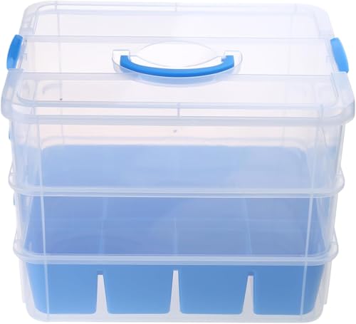 KALDJKS 3-Stöckige Aufbewahrungsbox mit Deckel für Bastelarbeiten,Stapelbare Aufbewahrungsboxen mit Abnehmbares Tablett für Bastelmaterial,Nähkasten,Kunststoff Sortierboxen,Nähgarn Aufbewahrung von KALDJKS