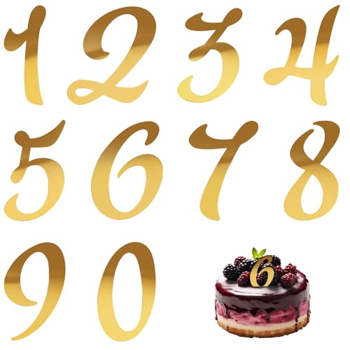 0–9 Zahl für Kuchenaufsatz, Acryl-Zahlen-Kuchenaufsatz, glänzend verspiegelt, goldene Picks für alles Gute zum Geburtstag, Hochzeitstortendekorationen von KALIONE