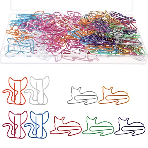 100 Stück Katzen-Büroklammern, niedlich, Katzen-Schulbedarf, Schreibwaren, bunte Lesezeichen-Clips, Tier-Papierklemmen, lustiges Bürozubehör für Lehrer, Studenten, Katzenliebhaber von KALIONE