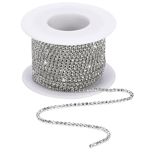 1 Rolle 10m x 2mm Kristall Strassband Chain, Silber Strassband, Strass Borte Band, Rhinestones Diamant Borte Band, Glitzer Basteln für Nähen von Kleidung,Hochzeit Deko, Schmuck DIY(Silber) von KALIONE