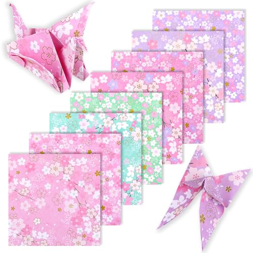 112 Blatt Origami-Papier, 15 x 15 cm Faltpapier mit Kirschblütenmuster, Doppelseitiges Farbiges Origami Papier, 8 Stile, Leicht Faltbares Washi-Papier für Kunsthandwerksprojekte von KALIONE