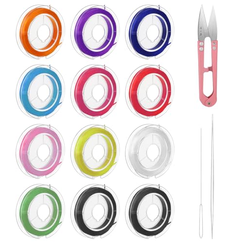 Gummiband für Armbänder, 12 Rollen 0,5mm Perlenfaden, Elastische Schnur für Armbänder, Dehnbare Fadenschnur, Dehnbare Schnur, Perlenschnur für die Herstellung von Halsketten und Schmuck von KALIONE