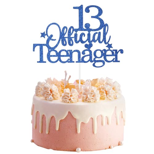 13. Geburtstag Tortendeko Blau Official Teenager Glänzend Kuchen Topper Kuchendeko für 13. Mädchen, Junge, Cupcake, Kuchendeckel von KALIONE