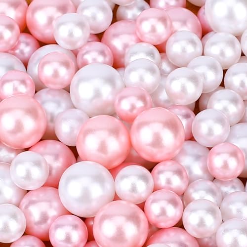 140 Stück Perlen Rosa, Kunstperlen für Vase Füller Weiß Rosa Perlen kein Loch Perlen gemischte Größen Kunststoff-Perlen glänzende Perlen für DIY-Schmuck Pinsel Halter Haus Hochzeit Dekor (10/14mm) von KALIONE