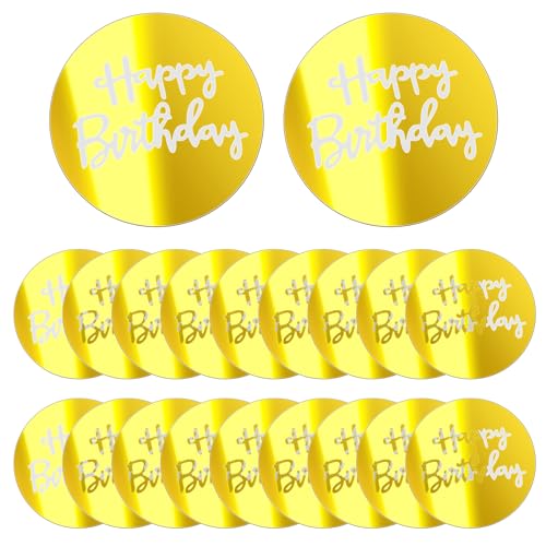 20 Stück Happy Birthday Cake Topper, Mini-Spiegel-Cupcake-Topper runder Acryl-Kuchenaufsatz personalisierbar für Geburtstagsparty Cupcake-Kuchenaufsatz DIY-Dekorationen (Gold) von KALIONE