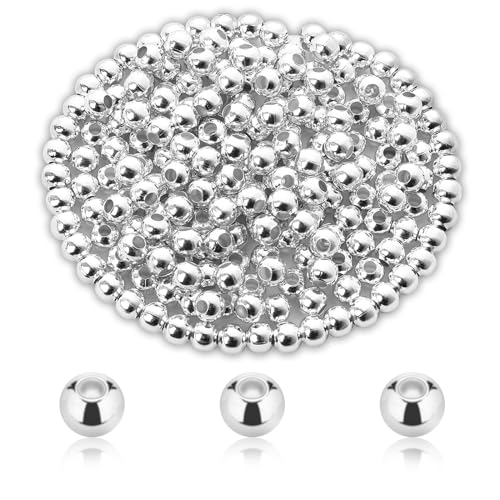 200 Stück 6 mm Perlen für Armbänder,Silberne Abstandsperlen,Glatte, Runde Abstandsperlen für die Schmuckherstellung,Metall-Abstandsperlen für die Herstellung von DIY-Armbändern,Halsketten,Ohrringen von KALIONE