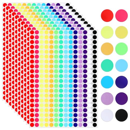 2800 Stück Bunte Klebepunkte, 14 Farben Farbige Punkte, 13mm Bunt Runde Punktaufkleber, Farbkodierungsetiketten Stickerpunkte für Büro, Schule, Zuhause von KALIONE