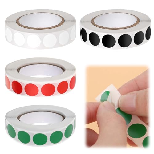 4000 Stück 1.3 cm Runde Aufkleber, Punktaufkleber, Wasserfeste Kreisförmige Aufkleber, Farbkodierungsetikett für Büro, Geschäft, Zuhause, Klassenzimmer, Markierung(Weiß, Schwarz, Rot, Grün) von KALIONE