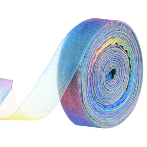 45,7 m Regenbogenbänder, 2,5 cm transparentes Organzaband, Organza-Satinband, bunte Chiffonbänder für Geschenkverpackungen, Regenbogen-Satin zum Verpacken von Dekorationen, Hochzeitsstrauß von KALIONE