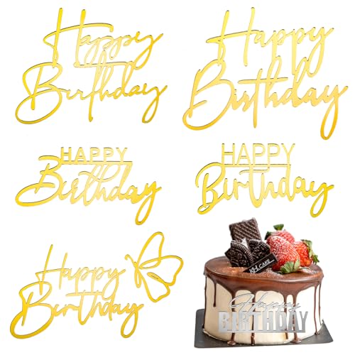 6 Stück Happy Birthday-Kuchenaufsätze, verschiedene Formen Geburtstagskuchenaufsatz Acryl-Kuchendekoration goldene Cupcake-Aufsätze Kuchenzubehör Geburtstagsparty-Dekorationen von KALIONE