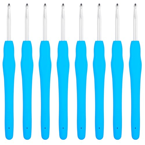 8 Stück Häkelnadel 4mm Häkelnadeln Mit Ergonomischem Softgriff Metall Häkelnadel mit Silikongriff, Bastelgarn, Häkelnadel für Heimwerkerarbeiten, goldene Häkelnadeln zum Stricken von Schals (blau) von KALIONE