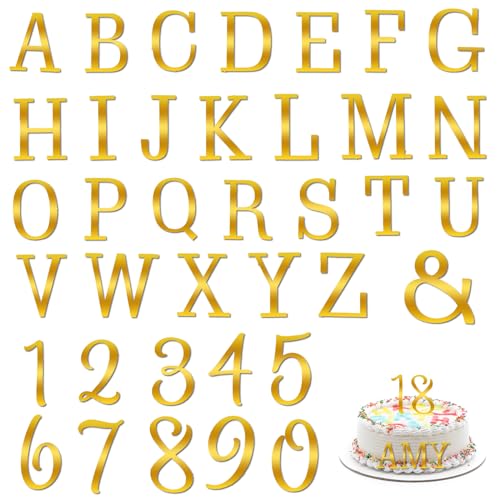 Acryl-Zahlen-Kuchenaufsatz, Acryl-Buchstaben-Kuchenaufsatz, Acryl-Kuchen-Alphabet-Zahlen-Aufsatz, Verspiegeltes Gold, DIY-Cupcake-Topper, Kuchenbuchstaben, Goldene Buchstaben, Acryl-Buchstaben von KALIONE