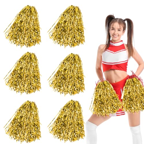 KALIONE Cheerleader-Pompons mit Griff, Cheerleader-Pompons, Metallfolie, Pompons für Sport, Team, Geist, Party, Tanz, Gold, 6 Stück KALIONE Cheerleader-Pompons mit Griff, Cheerleader-Pompons, Metallfolie, Pompons für Sport, Team, Geist, Party, Tanz, Gold, 6 Stück von KALIONE