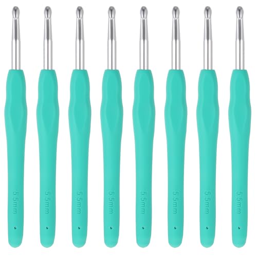 Häkelnadeln Set 5,5 mm, 8 Stück ergonomische Häkelnadel, Häkelnadeln, Aluminium-Stricknadeln, Bastelgarn, Häkelnadel für Heimwerkerarbeiten, Häkelnadeln zum Stricken von Schals (grün) von KALIONE