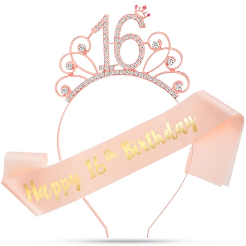 KALIONE 16. Geburtstag Krone Mädchen und Schärpe, 16. Geburtstag Krone, Sweet 16-Geschenke für Mädchen, Schärpe zum 16. Geburtstag, Geburtstagsdekorationen für Frauen, Prinzessinnenkrone, Haarschmuck KALIONE 16. Geburtstag Krone Mädchen und Schärpe, 16. Geburtstag Krone, Sweet 16-Geschenke für Mädchen, Schärpe zum 16. Geburtstag, Geburtstagsdekorationen für Frauen, Prinzessinnenkrone, Haarschmuck von KALIONE