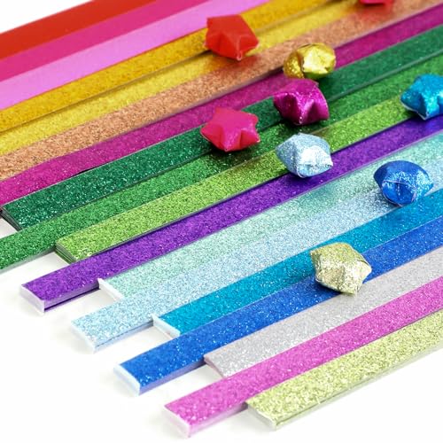 Origami-Stern-Papierstreifen, Glitzer-Origami-Sterne-Papier, DIY-Papier-Sternstreifen, Origami-Stern-Dekorationspapierstreifen für DIY-Handwerk, 360 Blatt (18 Farben) von KALIONE