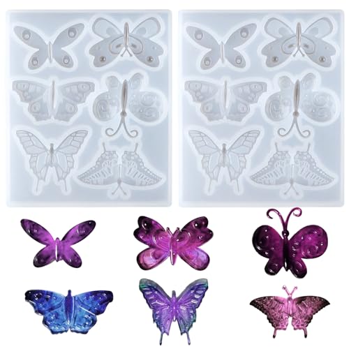 Silikonform, 2 Stück Schmetterling Epoxidharz Form, Schmetterling-Harzform, 6 Stile Schmetterling Schmuck Anhänger Form für Schlüsselanhänger, Ohrringe, Halskette, Brosche, Basteln, DIY Silikonform, 2 Stück Schmetterling Epoxidharz Form, Schmetterling-Harzform, 6 Stile Schmetterling Schmuck Anhänger Form für Schlüsselanhänger, Ohrringe, Halskette, Brosche, Basteln, DIY von KALIONE