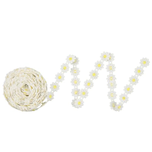 Spitzenband mit Gänseblümchen, 4,5 m lang, Spitzenband, Dekoration, bestickter Stoff, Sonnenblume, DIY für Applikationen, Nähen, Handwerk, Kleidungsdekoration (2,5 cm) von KALIONE