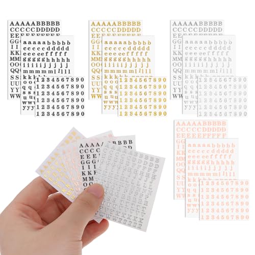 Sticker Buchstaben-Set Groß- und Kleinbuchstaben, 12 Blatt Buchstaben Aufkleber, Mini Gold/Schwarz/Silber/Rosa Buchstabenaufkleber Metallic Alphabet Zahlenaufkleber von KALIONE