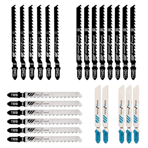 T-Schaft Stichsägeblätter Stichsägeblätter-Set Einnocken-Schaft Stichsägeblatt Set Stichsägeblätter für Holz Kunststoff und Metall(T101B, T144D, T244D, T118A, T118B) von KALIONE