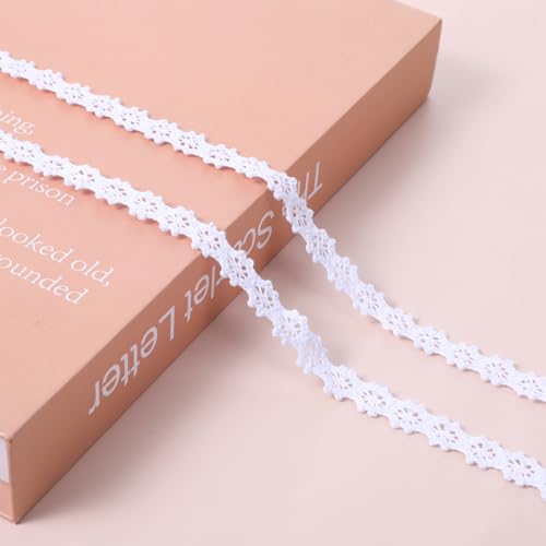 Vintage Spitzenband Borte, Weiß Spitzenstoff Spitzenborte Aus Baumwolle Dekoband Spitzenband für Handwerk, Scrapbooking, Hochzeit, Geschenkbox, Dekoratio(Breite 1 cm Länge 9,5 m) von KALIONE