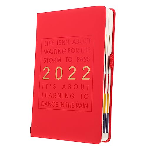 KALLORY 1 Stück Zeitplanplaner Notizbuch 2022 Notizbücher schreiben Jahresplaner 2022 Täglicher Aufgabenplaner Arbeitsheft Heimplanbuch Zeitplan Buch Effizienz Notizblock Papier rot von KALLORY