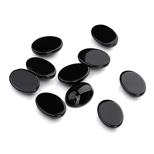 KALLORY 10 Stück Schwarzes Achat -Edelsteinzubehör Schmuck Zeit Accessoires ovale Steincabochons Achat-Edelstein-Patch Zeitsteinzubehör zum Selbermachen Cabochon mit Steinaufnäher von KALLORY