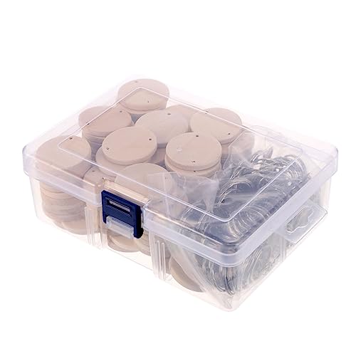 KALLORY 100 Stück Holz Anhänger Schlüsselbundzubehör leer unvollendet natürlich DIY Craft Reiz DIY Handwerk Ornamente DIY liefert Holzscheiben mit Schlüsselbund DIY-Material hölzern von KALLORY
