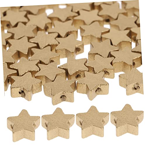 KALLORY 100 Stück Holzperlen und Stücke Kinderhandwerk für Handwerk Bastelbedarf für Kinderspielzeug Sternscheibe aus Holz DIY hängende Holzscheibe Hölzern Golden von KALLORY