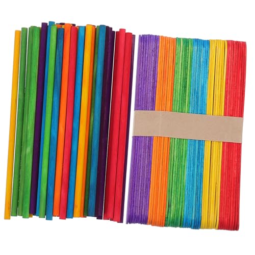 KALLORY 100 Stück Holzstock Holzstäbe Basteln Holzstäbe für DIY Holzstäbchen für Erwachsene große Stöcke zum Basteln Jumbo Eisstiele selber machen Stock für am Stiel hölzern Colorful von KALLORY