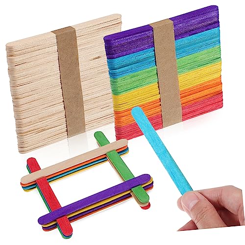 KALLORY 100 Stück farbige Bastelstäbe Holzscheibendekoration Jumbo-Sticks Klebestifte farbige Eisstiele bunte Eisstiele Holzstäbe Holzstäbchen-Set farbige Holzstäbchen Wachsstäbe von KALLORY