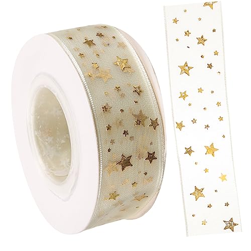 KALLORY 1Rolle Geschenkband Mit Goldenen Sternen Exquisites Dekoband Feinem Organza Für Geschenkverpackungen Hochzeiten Und Bastelprojekte Lang von KALLORY