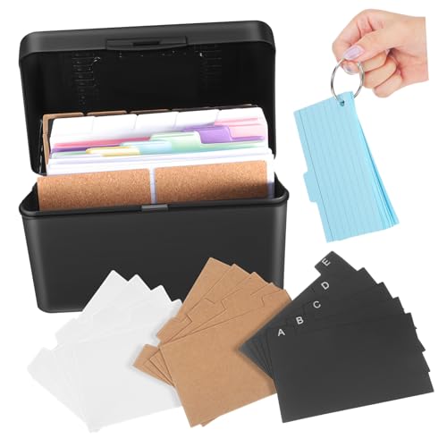 KALLORY 1Satz Karteikarten Box mit Trennfächern Karten Kapazität Mehrfarbige Doppelseitige Notizpapiere für Schule und Büro mit Metallbindemittel Ringen aus Hochwertigem KALLORY 1Satz Karteikarten Box mit Trennfächern Karten Kapazität Mehrfarbige Doppelseitige Notizpapiere für Schule und Büro mit Metallbindemittel Ringen aus Hochwertigem von KALLORY