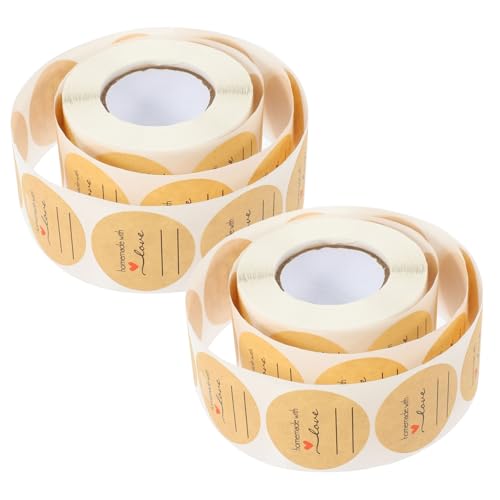 KALLORY 2 Rollen Aufkleber für Backetiketten runde Aufkleber Klebstoff Etikettenaufkleber klare runde Etiketten kreis aufkleber etiketten Lebensmittelverpackungsaufkleber Kraftpapier von KALLORY
