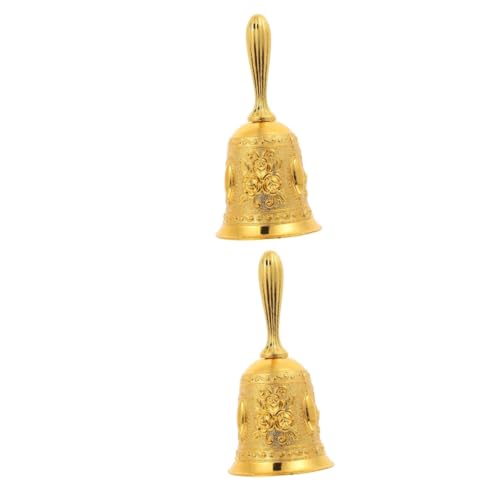 KALLORY 2 Stück Handklingel Glocke Retro dekorativ Essen Wann Glocken Desktop Service-Metallglocke handbetätigte Glocke Restaurant Call Bell Tischglocke aus Metall Golden KALLORY 2 Stück Handklingel Glocke Retro dekorativ Essen Wann Glocken Desktop Service-Metallglocke handbetätigte Glocke Restaurant Call Bell Tischglocke aus Metall Golden von KALLORY